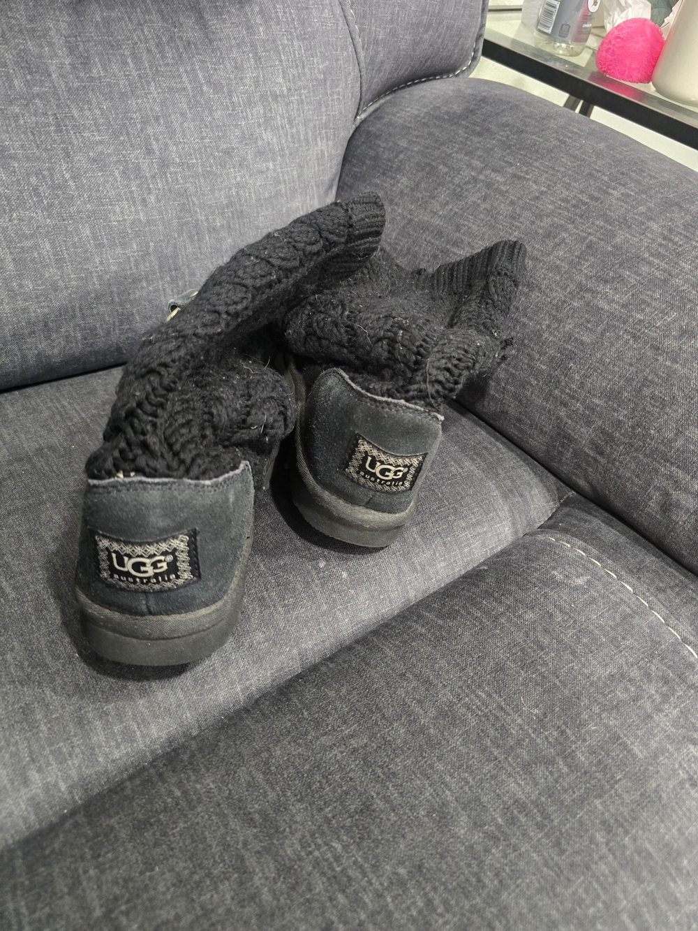 UGG Black Knit Cuff Suede Booties